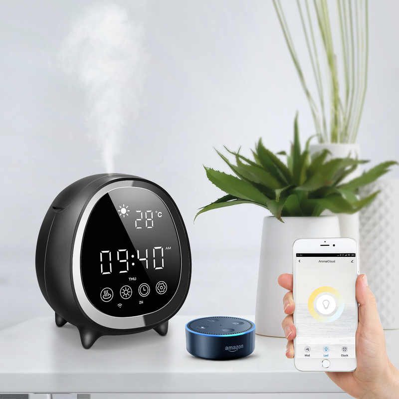 スマートホーム 超音波冷霧 アロマテラピー 触覚制御時計 天気表示付き 精油ディフューザー