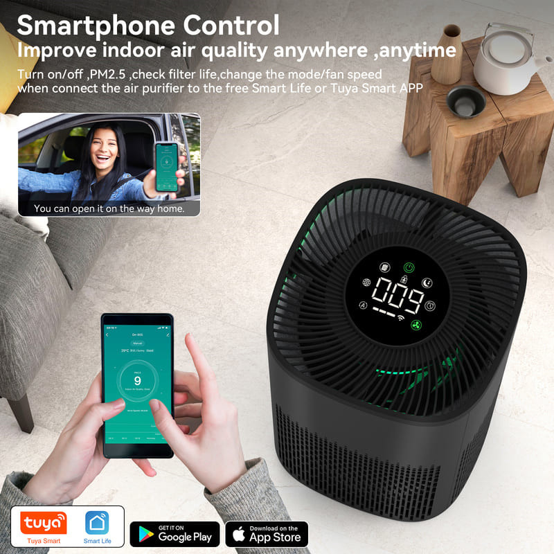 PM2.5 ディスプレイと LED 三色光付きのスマート空気浄化器