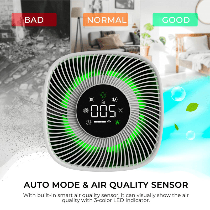 PM2.5 ディスプレイと LED 三色光付きのスマート空気浄化器